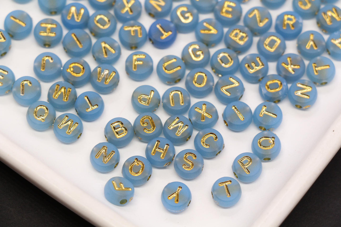 7mm Blue Frosted Gold Letter Beads, Mixed Alphabet Beads, Acrylic Initial Beads, DIY Bracelet Jewelry Making #4021
