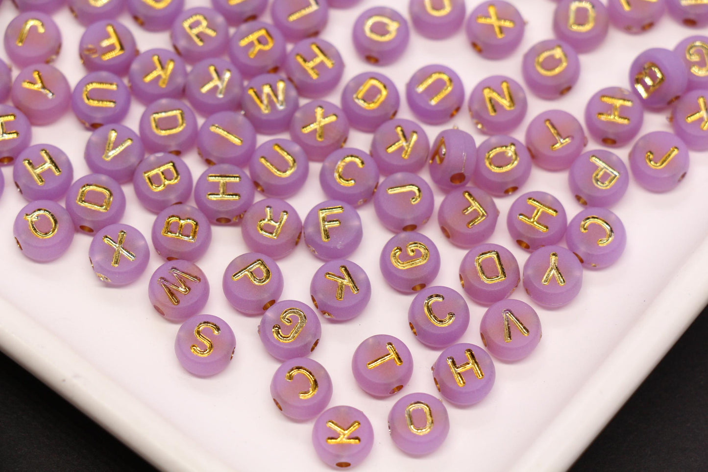 7mm Lavender Frosted Gold Letter Beads, Mixed Alphabet Beads, Acrylic Initial Beads, DIY Bracelet Jewelry Making #4022