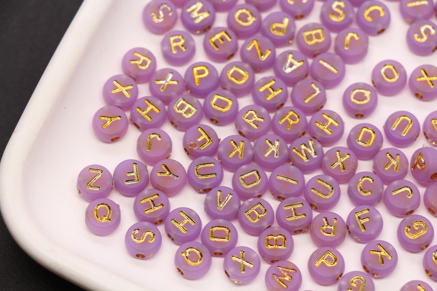 7mm Lavender Frosted Gold Letter Beads, Mixed Alphabet Beads, Acrylic Initial Beads, DIY Bracelet Jewelry Making #4022