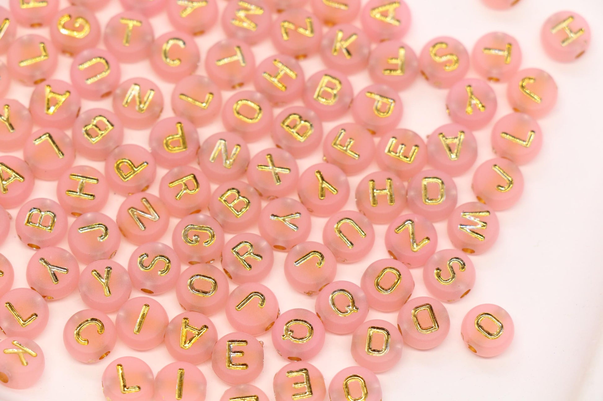 7mm Light Pink Frosted Gold Letter Beads, Mixed Alphabet Beads, Acrylic Initial Beads, DIY Bracelet Jewelry Making #4025