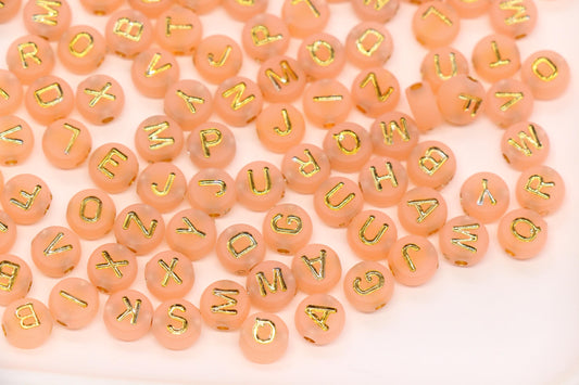 7mm Peach Frosted Gold Letter Beads, Mixed Alphabet Beads, Acrylic Initial Beads, DIY Bracelet Jewelry Making #4026