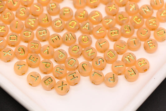 7mm Light Orange Frosted Gold Letter Beads, Mixed Alphabet Beads, Acrylic Initial Beads, DIY Bracelet Jewelry Making #4027
