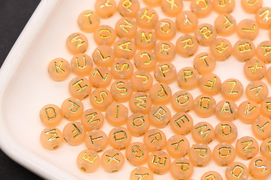 7mm Light Orange Frosted Gold Letter Beads, Mixed Alphabet Beads, Acrylic Initial Beads, DIY Bracelet Jewelry Making #4027