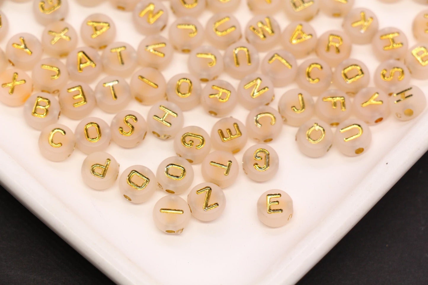 7mm Ivory Frosted Gold Letter Beads, Mixed Alphabet Beads, Acrylic Initial Beads, DIY Bracelet Jewelry Making #4028