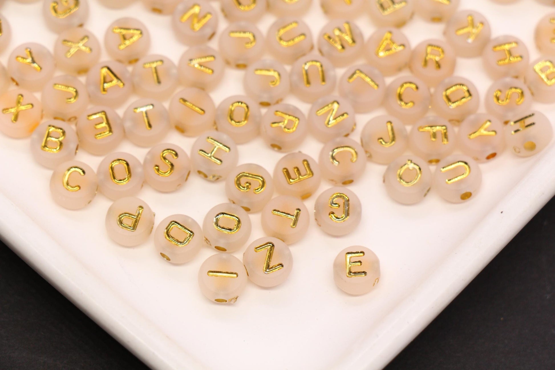7mm Ivory Frosted Gold Letter Beads, Mixed Alphabet Beads, Acrylic Initial Beads, DIY Bracelet Jewelry Making #4028