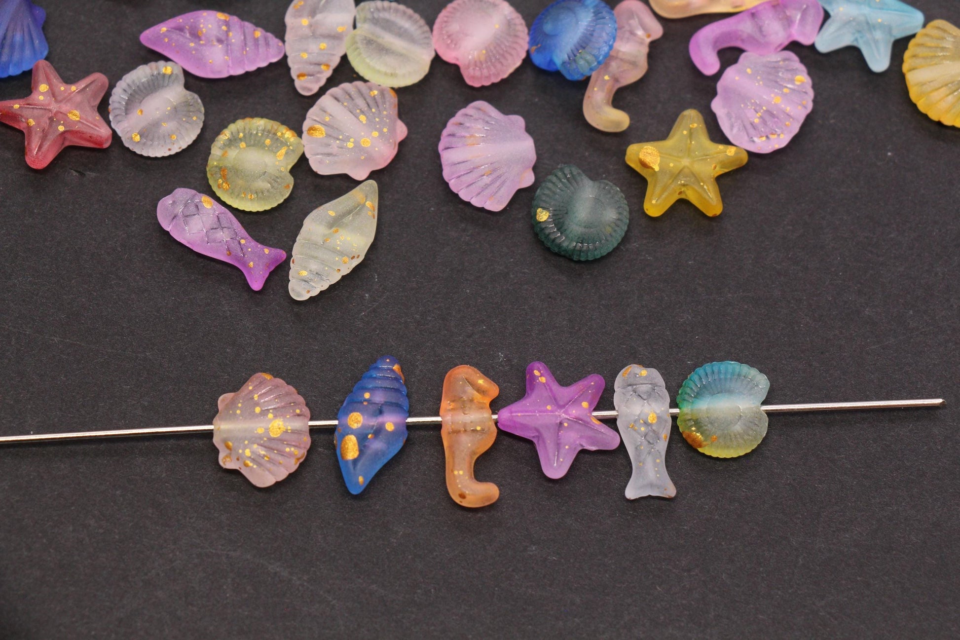 Mixed Ocean Beads, Frosted Sea Life Acrylic Beads, Shell Starfish Fish Seahorse Beads for Mermaid Bracelets DIY Crafts #2765