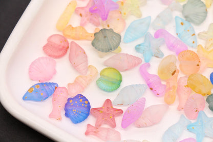 Mixed Ocean Beads, Frosted Sea Life Acrylic Beads, Shell Starfish Fish Seahorse Beads for Mermaid Bracelets DIY Crafts #2765