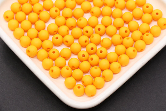 8mm Matte Golden Orange Acrylic Beads, Frosted Round Spacer Beads, Jewelry Making Beads #594