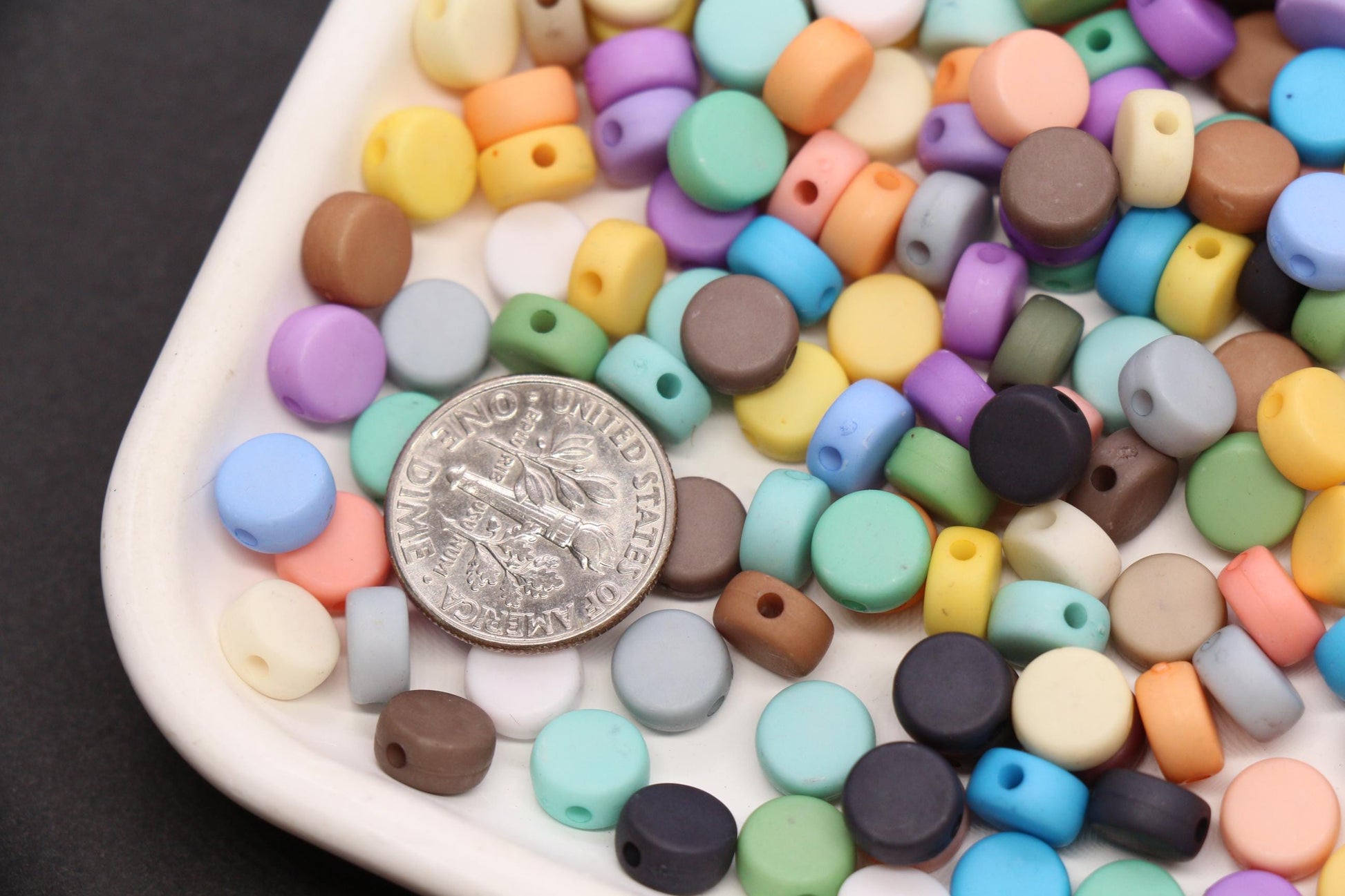 7mm Matte Blank Beads, Acrylic Disc Spacer Beads, 1.3mm Hole, Mixed Colors, Bracelet Making, Jewelry Making DIY Craft Supplies #3279