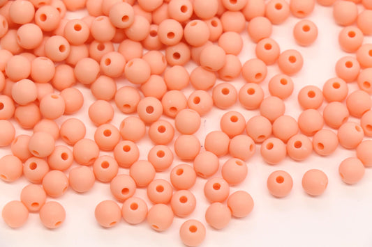 6mm Dark Peach Acrylic Round Beads, Matte Frosted Spacer Beads, Bracelet Making Beads #4030