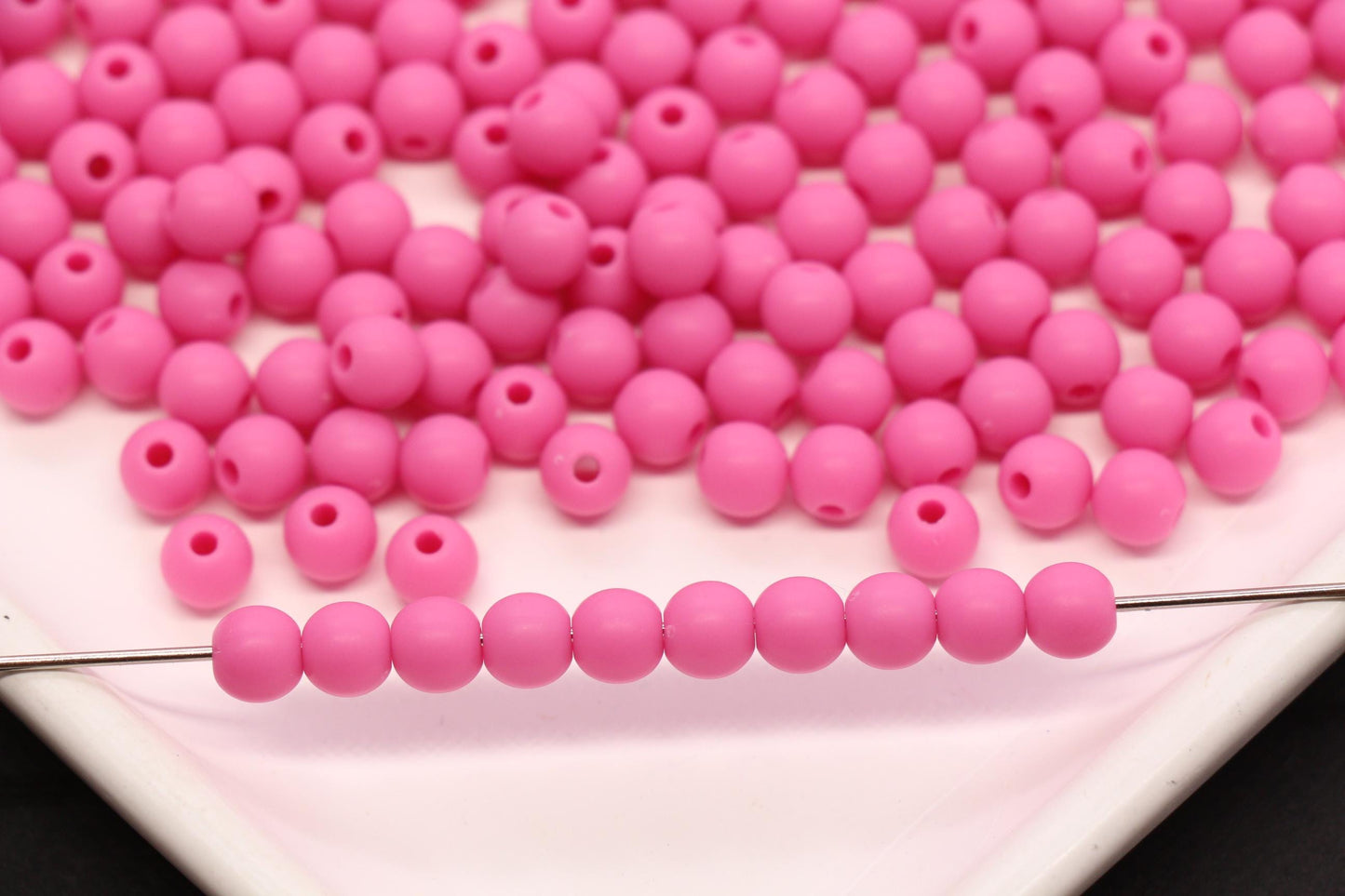6mm Hot Pink Matte Acrylic Beads, Round Spacer Beads, Jewelry Making Supplies #4032