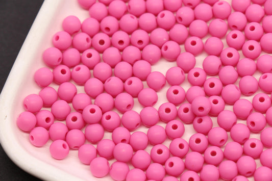 6mm Hot Pink Matte Acrylic Beads, Round Spacer Beads, Jewelry Making Supplies #4032