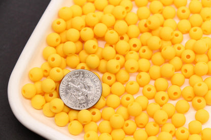6mm Matte Yellow Acrylic Beads, Round Spacer Beads, Bracelet Making Beads #4034