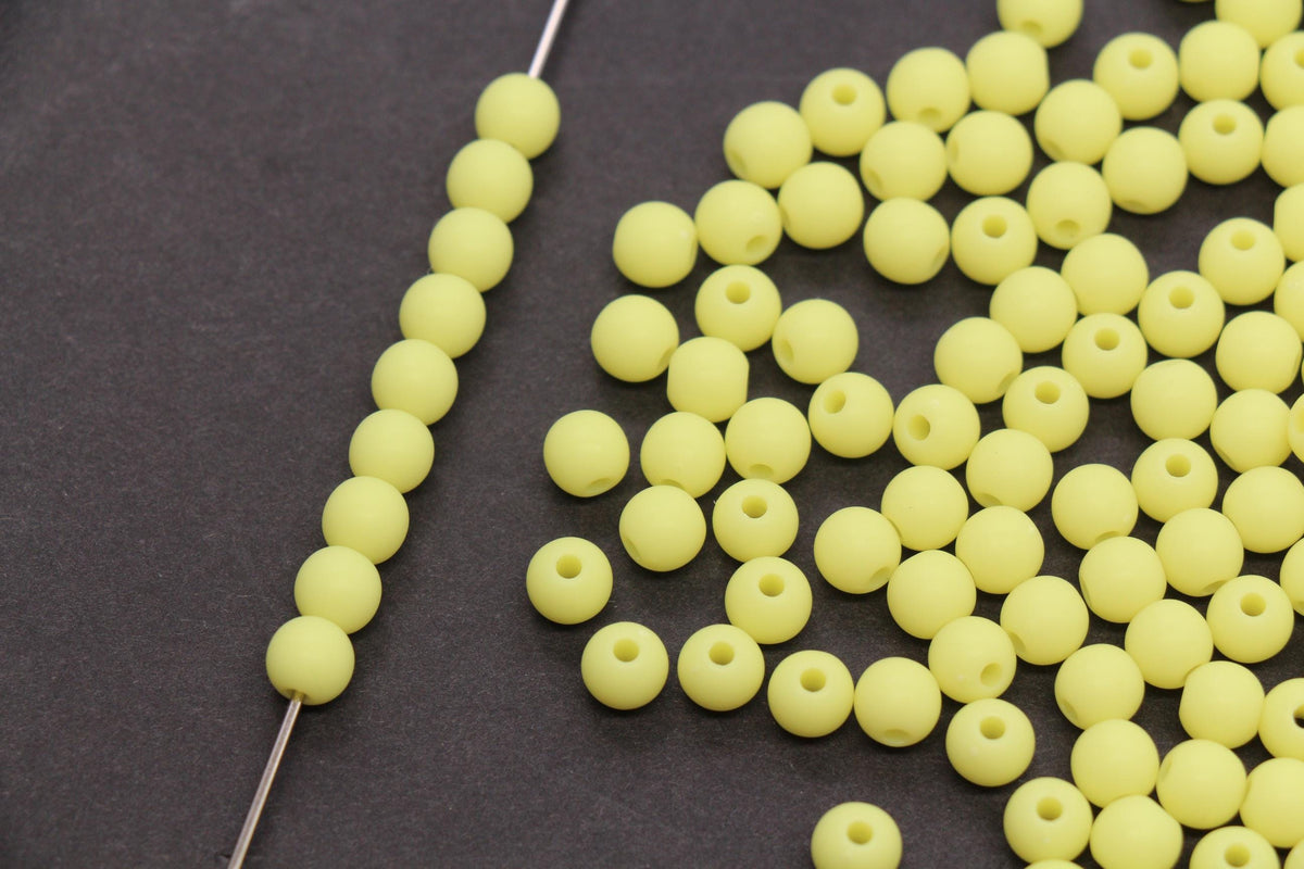6mm Matte Soft Yellow Acrylic Beads, Round Spacer Beads, Bracelet Making Beads #4036