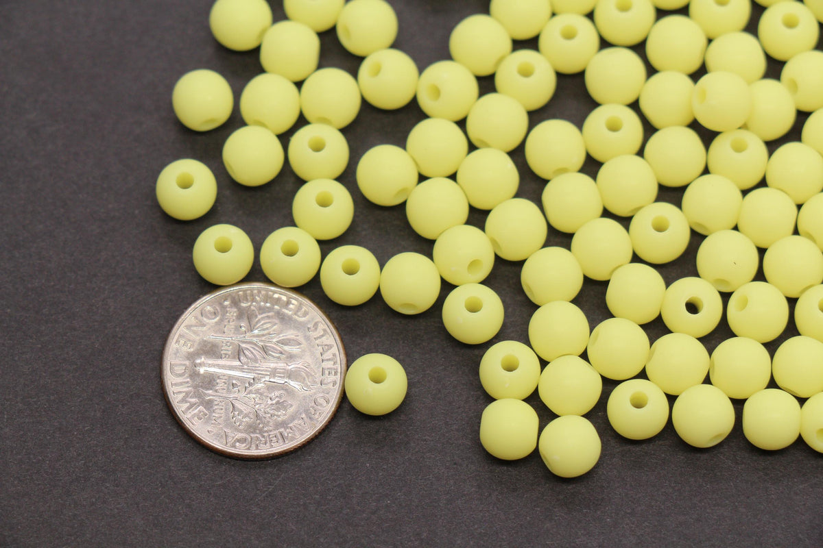 6mm Matte Soft Yellow Acrylic Beads, Round Spacer Beads, Bracelet Making Beads #4036