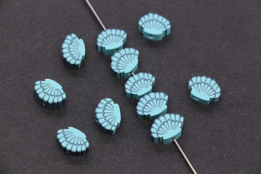 Blue Seashell Polymer Clay Beads, Ocean Shell Spacer Beads for Bracelets, Beach Jewelry Making #1037