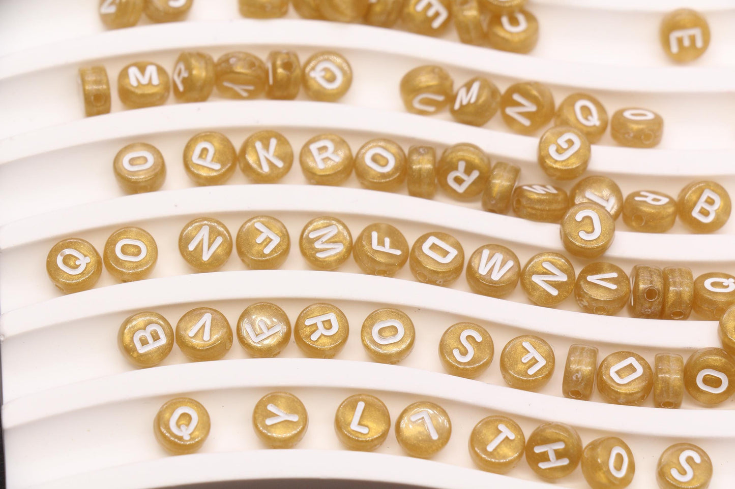 7mm Metallic Gold White Letter Beads, Acrylic Alphabet Beads, Jewelry Making Supplies #72