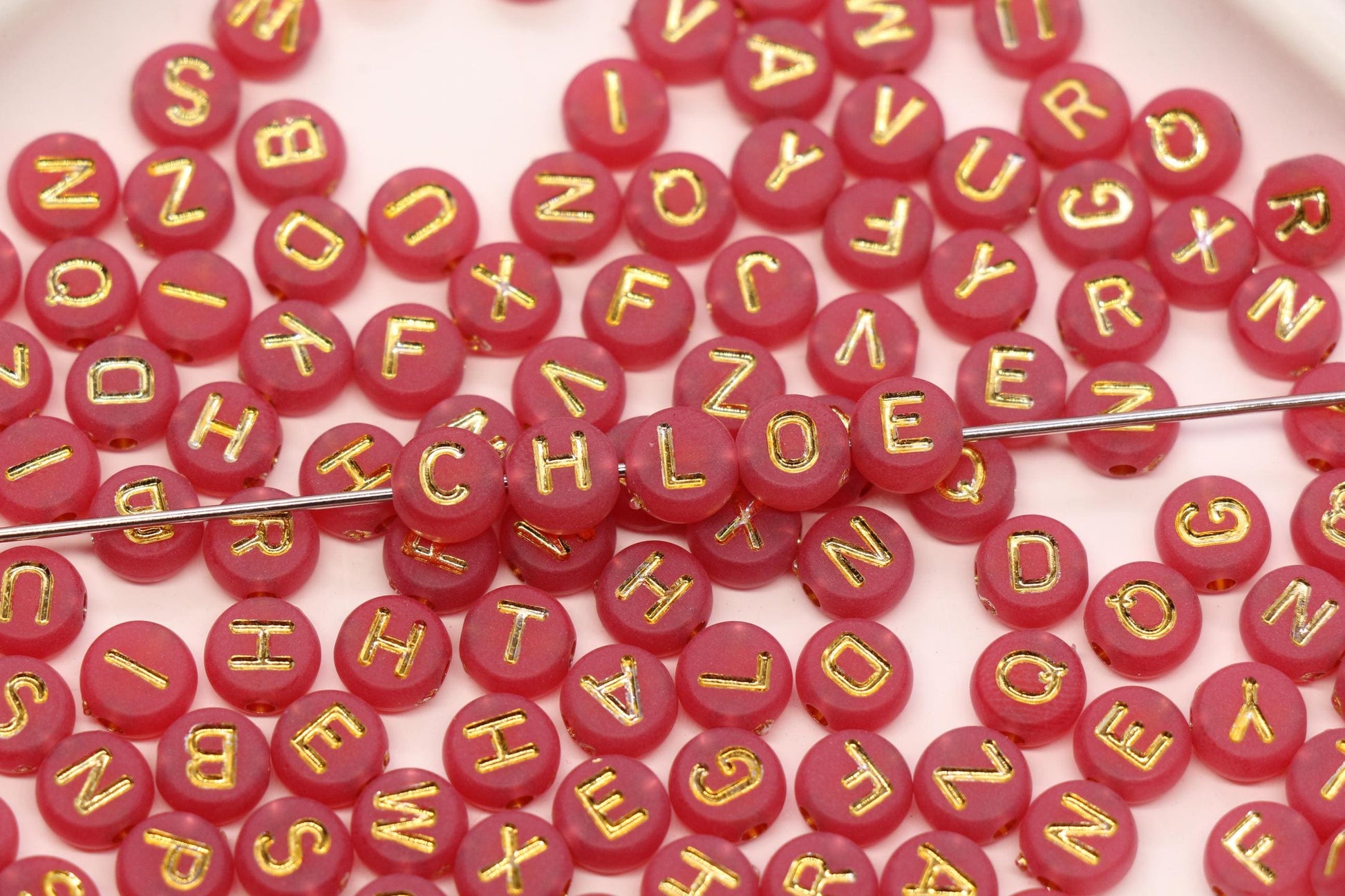 7mm Dusty Rose Frosted Gold Letter Beads, Mixed Alphabet Beads, Acrylic Initial Beads, DIY Bracelet Jewelry Making #4014