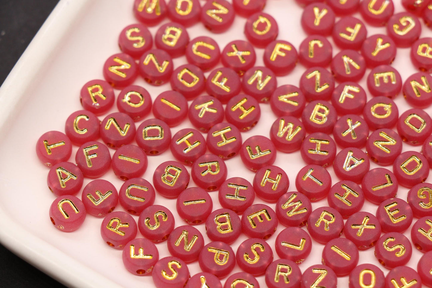 7mm Dusty Rose Frosted Gold Letter Beads, Mixed Alphabet Beads, Acrylic Initial Beads, DIY Bracelet Jewelry Making #4014