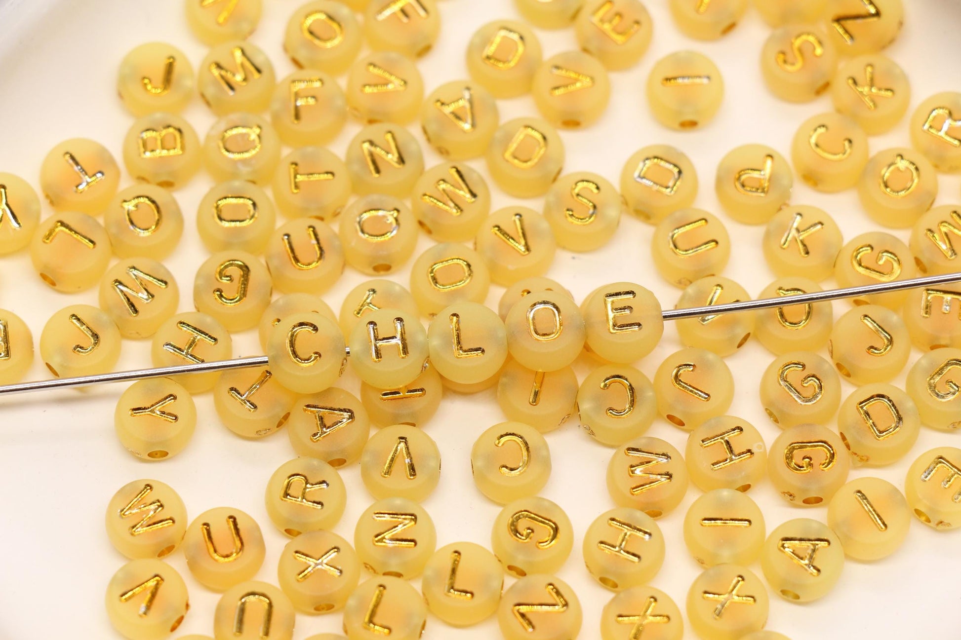7mm Yellow Frosted Gold Letter Beads, Mixed Alphabet Beads, Acrylic Initial Beads, DIY Bracelet Jewelry Making #4015