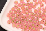7mm Pink Frosted Gold Letter Beads, Mixed Alphabet Beads, Acrylic Initial Beads, DIY Bracelet Jewelry Making #4016