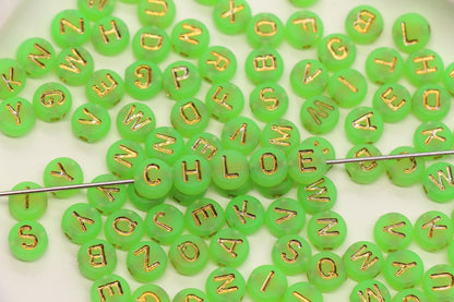 7mm Green Frosted Gold Letter Beads, Mixed Alphabet Beads, Acrylic Initial Beads, DIY Bracelet Jewelry Making #4017