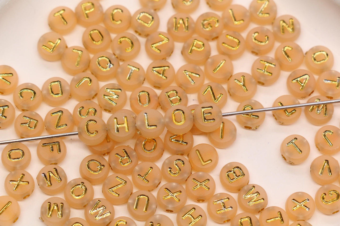 7mm Beige Frosted Gold Letter Beads, Mixed Alphabet Beads, Acrylic Initial Beads, DIY Bracelet Jewelry Making #4018