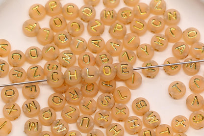 7mm Beige Frosted Gold Letter Beads, Mixed Alphabet Beads, Acrylic Initial Beads, DIY Bracelet Jewelry Making #4018