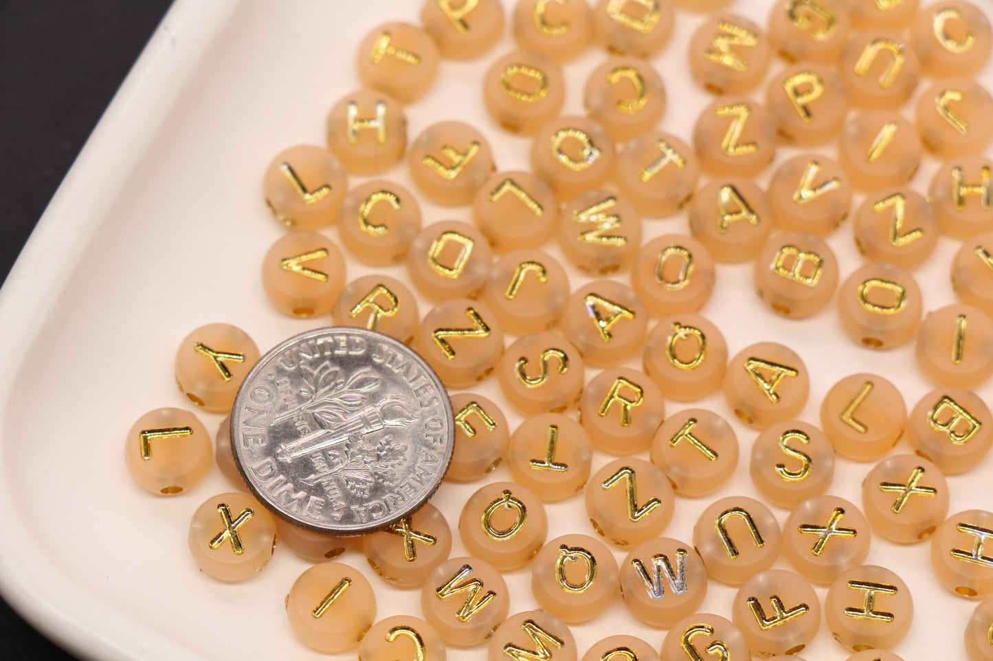 7mm Beige Frosted Gold Letter Beads, Mixed Alphabet Beads, Acrylic Initial Beads, DIY Bracelet Jewelry Making #4018