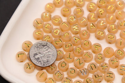 7mm Beige Frosted Gold Letter Beads, Mixed Alphabet Beads, Acrylic Initial Beads, DIY Bracelet Jewelry Making #4018