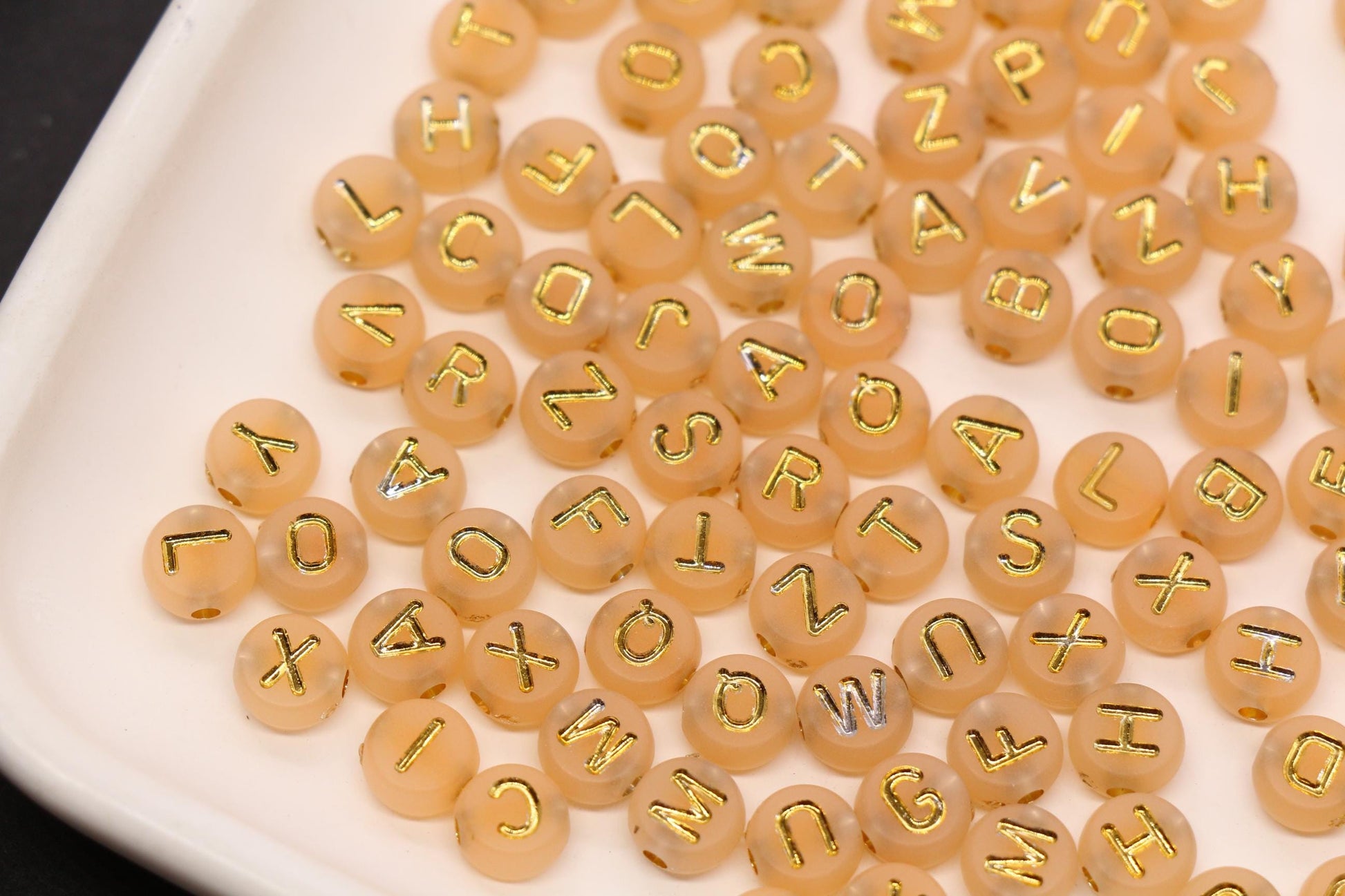 7mm Beige Frosted Gold Letter Beads, Mixed Alphabet Beads, Acrylic Initial Beads, DIY Bracelet Jewelry Making #4018