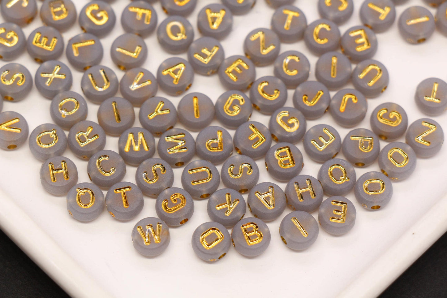 7mm Gray Frosted Gold Letter Beads, Mixed Alphabet Beads, Acrylic Initial Beads, DIY Bracelet Jewelry Making #4020