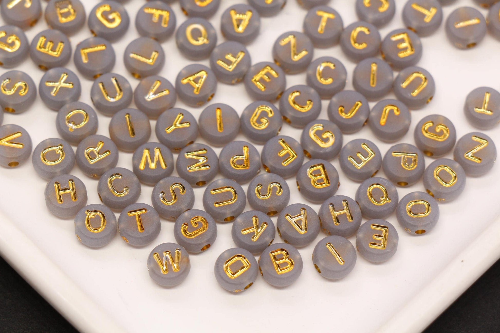 7mm Gray Frosted Gold Letter Beads, Mixed Alphabet Beads, Acrylic Initial Beads, DIY Bracelet Jewelry Making #4020