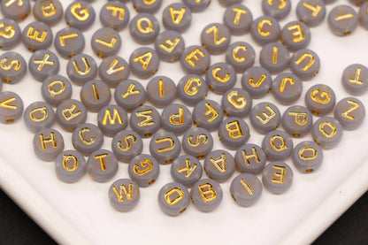 7mm Gray Frosted Gold Letter Beads, Mixed Alphabet Beads, Acrylic Initial Beads, DIY Bracelet Jewelry Making #4020