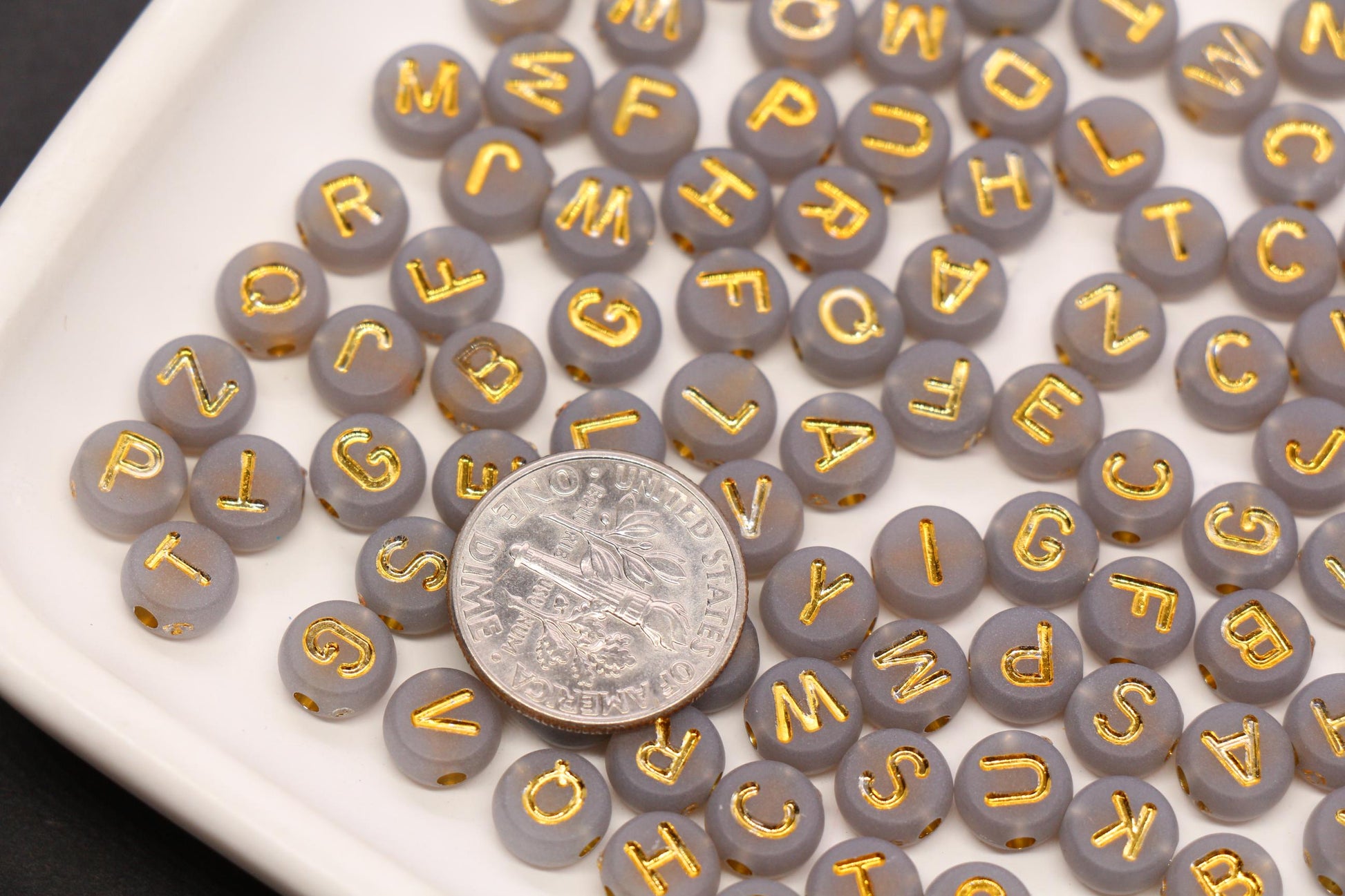 7mm Gray Frosted Gold Letter Beads, Mixed Alphabet Beads, Acrylic Initial Beads, DIY Bracelet Jewelry Making #4020