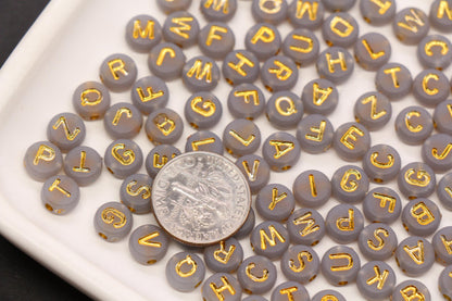 7mm Gray Frosted Gold Letter Beads, Mixed Alphabet Beads, Acrylic Initial Beads, DIY Bracelet Jewelry Making #4020