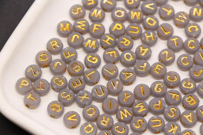 7mm Gray Frosted Gold Letter Beads, Mixed Alphabet Beads, Acrylic Initial Beads, DIY Bracelet Jewelry Making #4020