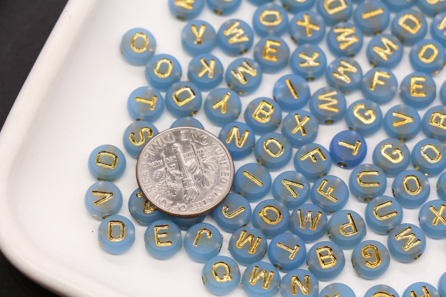7mm Blue Frosted Gold Letter Beads, Mixed Alphabet Beads, Acrylic Initial Beads, DIY Bracelet Jewelry Making #4021