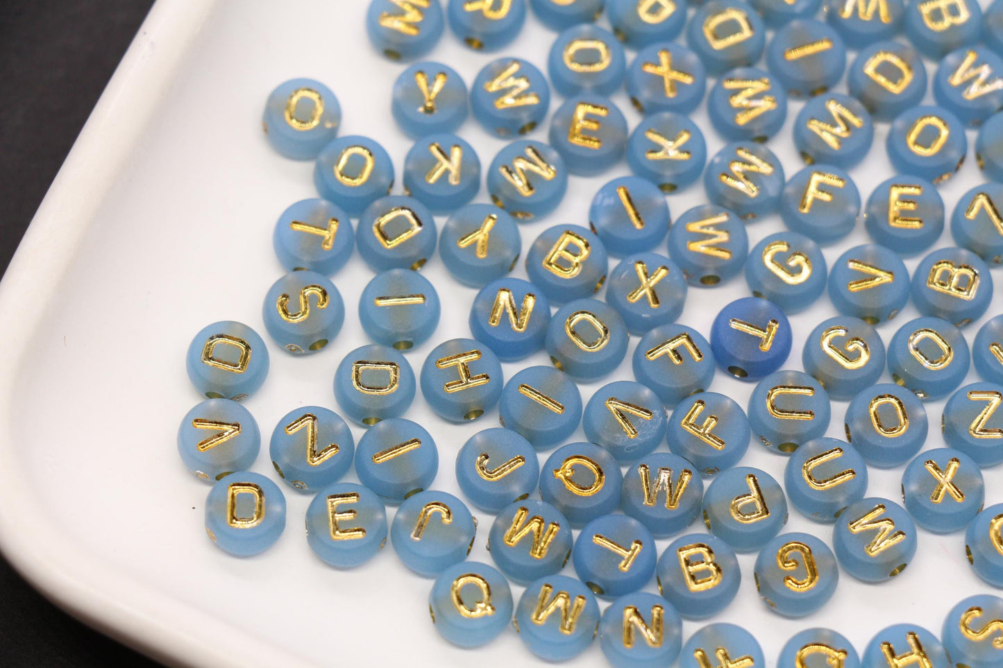 7mm Blue Frosted Gold Letter Beads, Mixed Alphabet Beads, Acrylic Initial Beads, DIY Bracelet Jewelry Making #4021