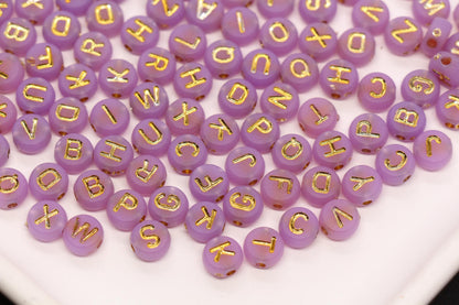 7mm Lavender Frosted Gold Letter Beads, Mixed Alphabet Beads, Acrylic Initial Beads, DIY Bracelet Jewelry Making #4022