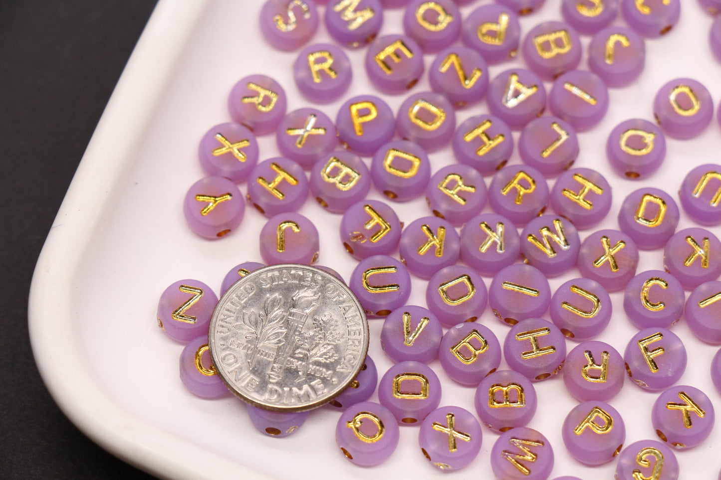 7mm Lavender Frosted Gold Letter Beads, Mixed Alphabet Beads, Acrylic Initial Beads, DIY Bracelet Jewelry Making #4022
