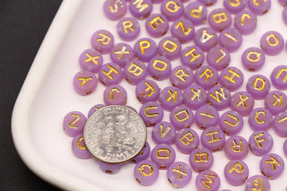 7mm Lavender Frosted Gold Letter Beads, Mixed Alphabet Beads, Acrylic Initial Beads, DIY Bracelet Jewelry Making #4022
