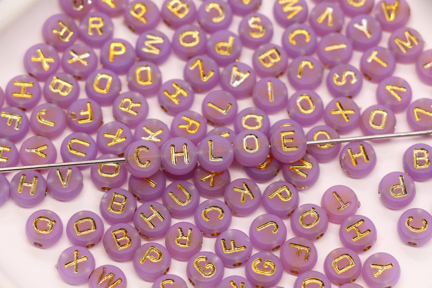 7mm Lavender Frosted Gold Letter Beads, Mixed Alphabet Beads, Acrylic Initial Beads, DIY Bracelet Jewelry Making #4022