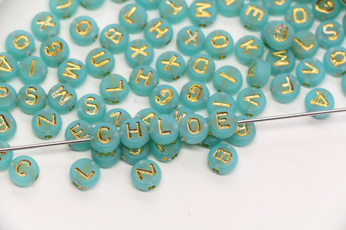 7mm Turquoise Frosted Gold Letter Beads, Mixed Alphabet Beads, Acrylic Initial Beads, DIY Bracelet Jewelry Making #4023