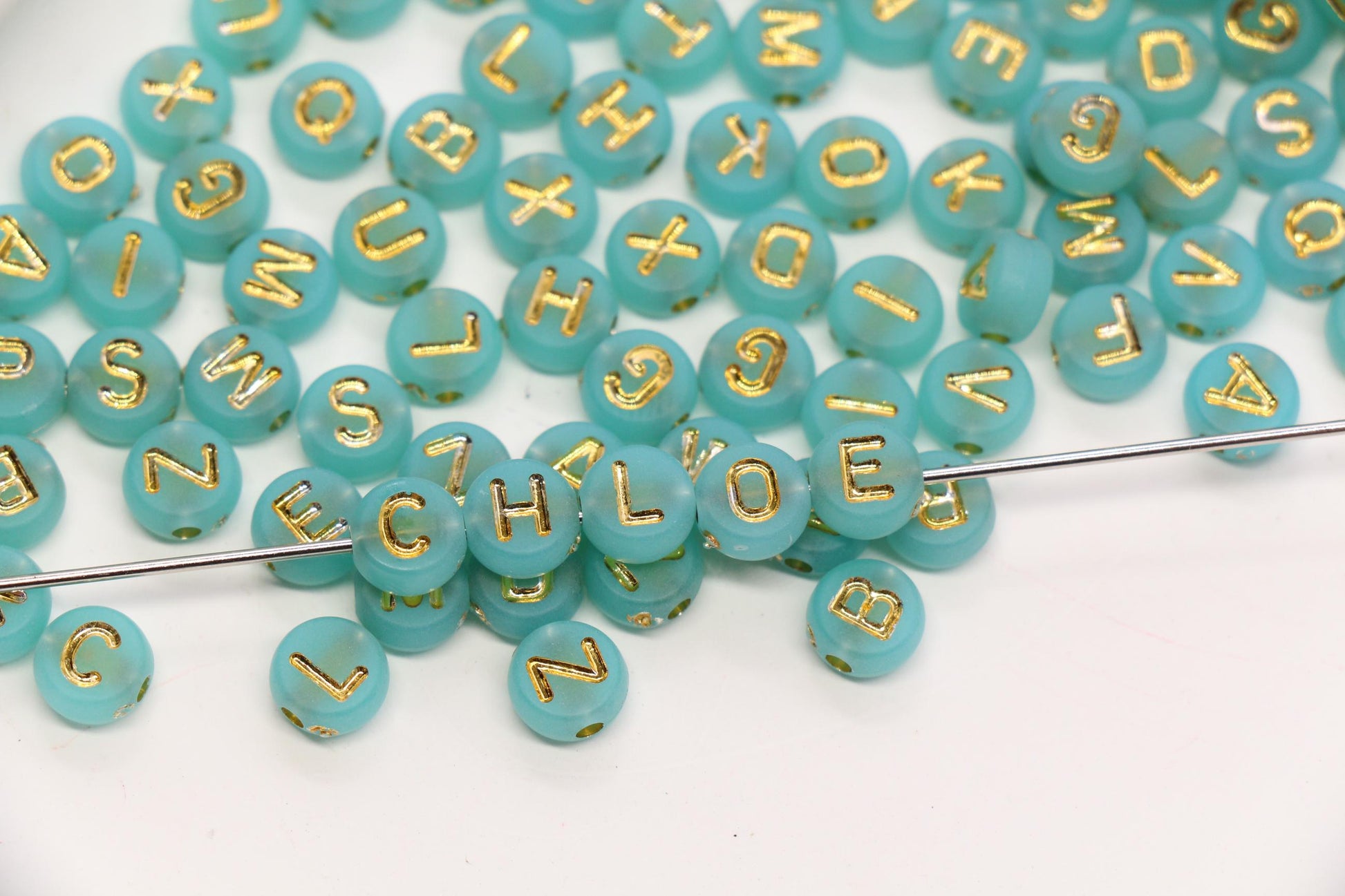 7mm Turquoise Frosted Gold Letter Beads, Mixed Alphabet Beads, Acrylic Initial Beads, DIY Bracelet Jewelry Making #4023