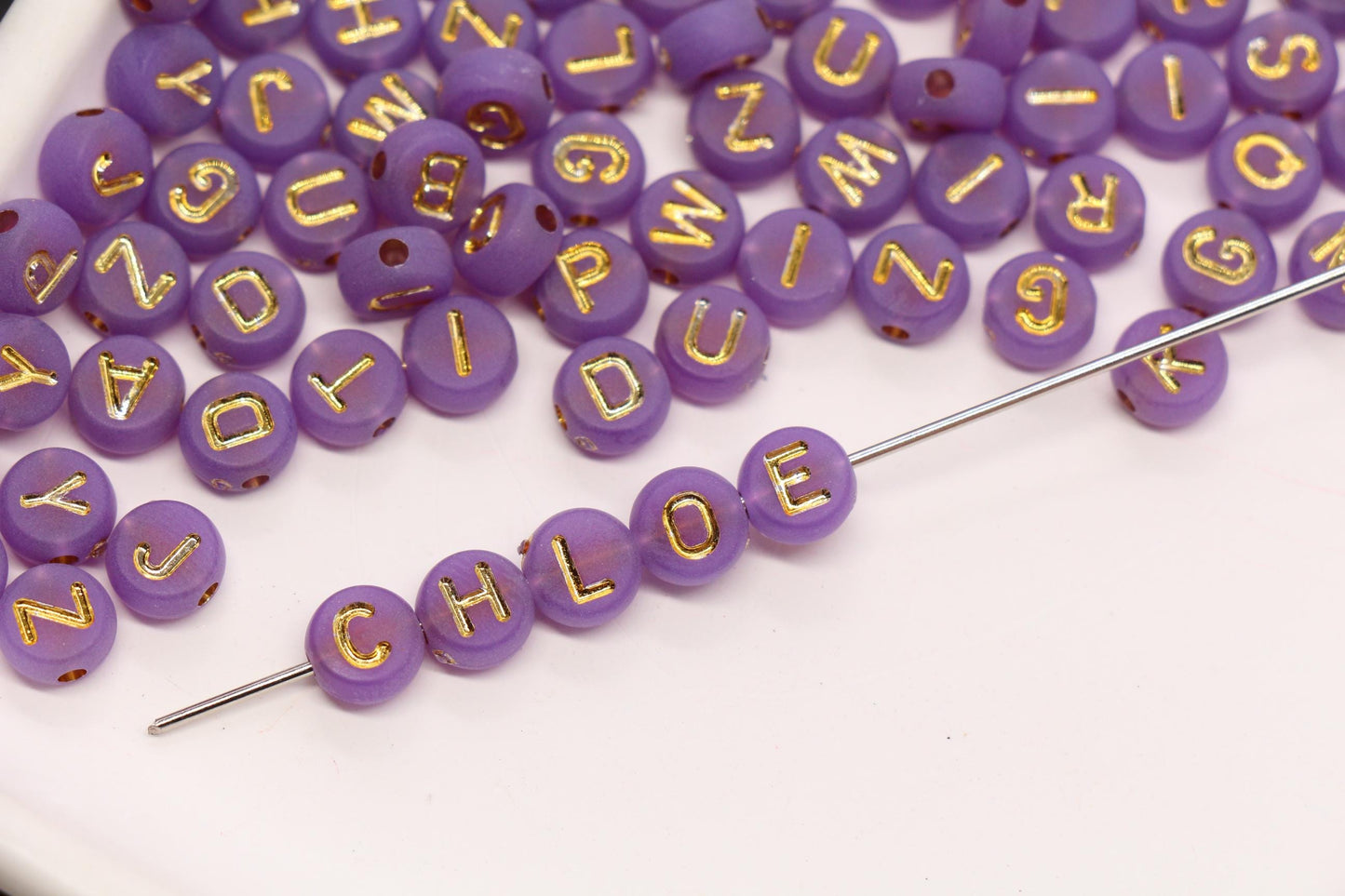 7mm Purple Frosted Gold Letter Beads, Mixed Alphabet Beads, Acrylic Initial Beads, DIY Bracelet Jewelry Making #4024