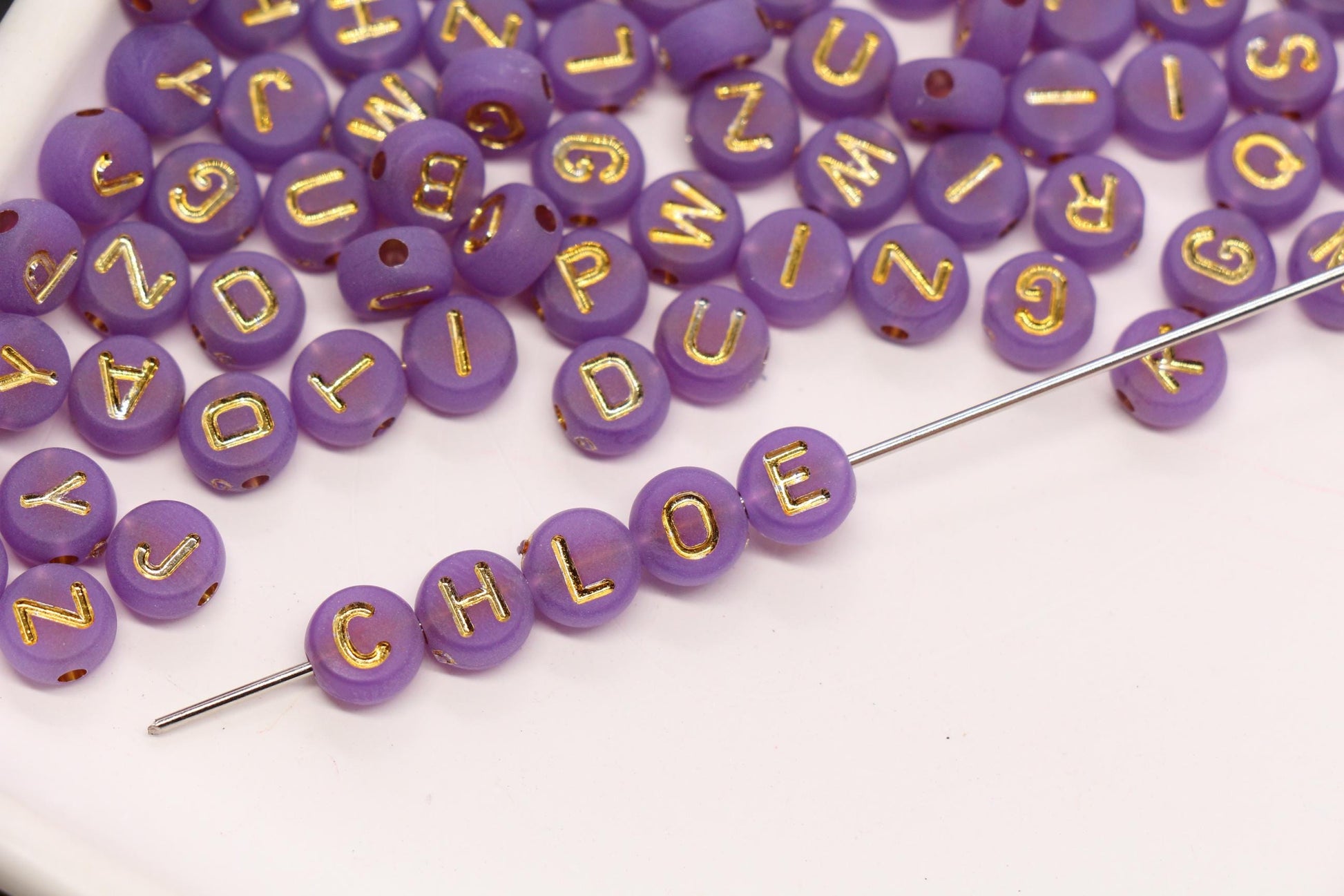 7mm Purple Frosted Gold Letter Beads, Mixed Alphabet Beads, Acrylic Initial Beads, DIY Bracelet Jewelry Making #4024
