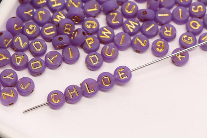 7mm Purple Frosted Gold Letter Beads, Mixed Alphabet Beads, Acrylic Initial Beads, DIY Bracelet Jewelry Making #4024