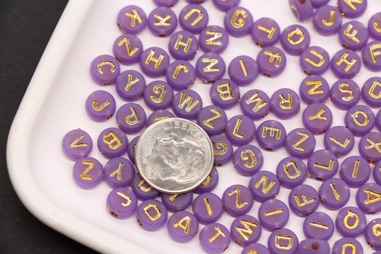 7mm Purple Frosted Gold Letter Beads, Mixed Alphabet Beads, Acrylic Initial Beads, DIY Bracelet Jewelry Making #4024