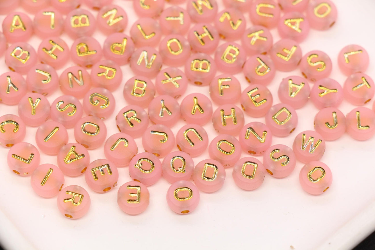 7mm Light Pink Frosted Gold Letter Beads, Mixed Alphabet Beads, Acrylic Initial Beads, DIY Bracelet Jewelry Making #4025